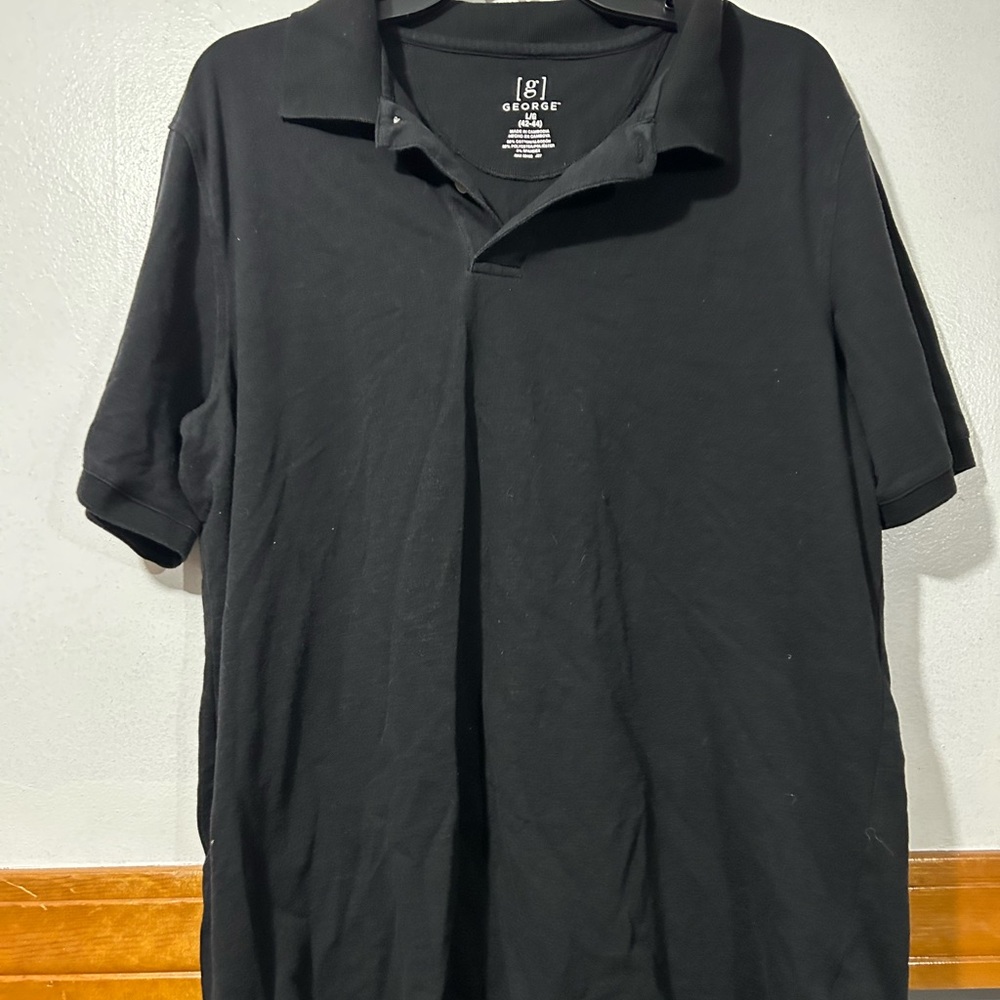George Men's Black Polo Shirt - Short Sleeve Collared Tee